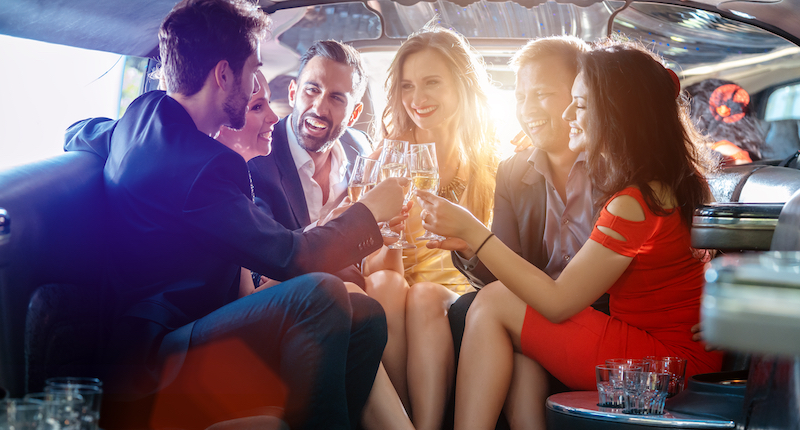 Group of people partying in their limo