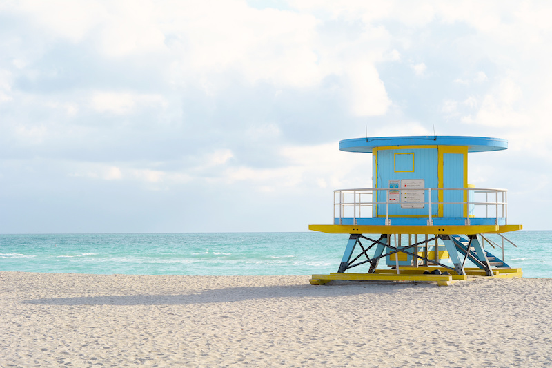 Beach and Lifeguard Tower in South Beach, Miami